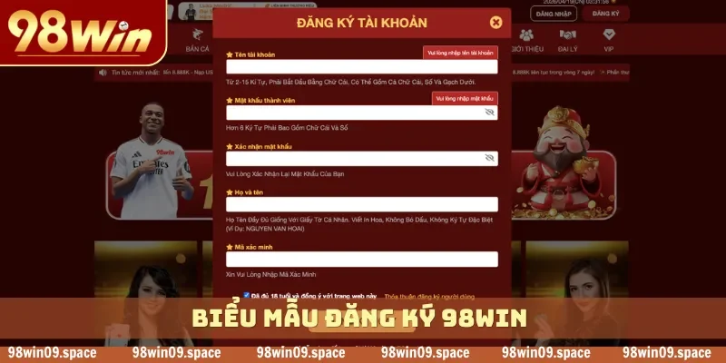 Biểu mẫu đăng ký 98WIN